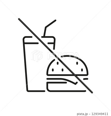 No Fast Food And Drink Line Icon. Healthy Eating And Diet Restriction Outline Symbol. Nutrition And Wellness. Editable Stroke. Isolated Vector Illustration No Fast Food And Drink Line Icon. Healthy Eating And Diet Restriction Outline Symbol. Nutrition And Wellness. Editable Stroke. Isolated Vector Illustration 129349411