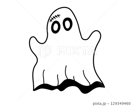 Cute frightening ghost character. Halloween character. White ghost with black eyes, Cute spooky ghost. Isolated background. Vector illustration 129349460