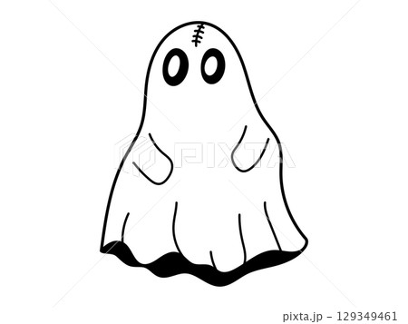 Cute ghost character. Halloween character. White ghost with black eyes, Cute spooky ghost. Isolated background. Vector illustration 129349461