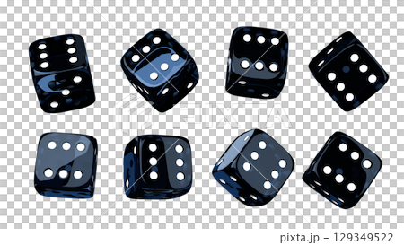 Dark blue dice set on isolated background. Random rolling dice cubes. Glossy roll cubes for gamble games. 3d rendering Dark blue dice set on isolated background. Random rolling dice cubes. Glossy roll cubes for gamble games. 3d rendering 129349522