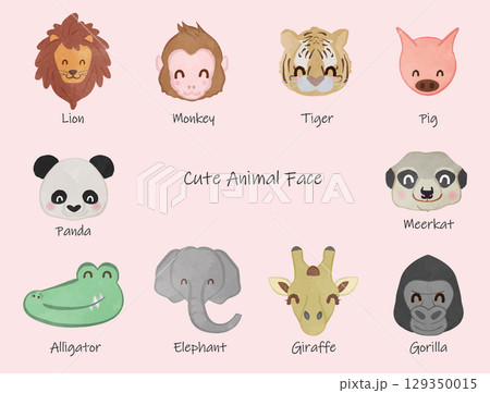 かわいい動物のお顔イラストセット~笑顔編~ かわいい動物のお顔イラストセット~笑顔編~ 129350015