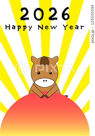 午年 2026 集中線と太陽 Happy New Year 午年 2026 集中線と太陽 Happy New Year 129350394
