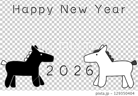 午年2026年　モノクロ年賀状　HappyNewYear 129350404
