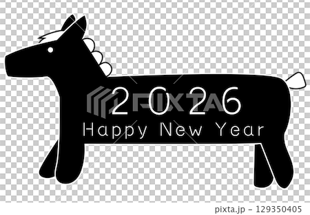 Year of the Horse 2026 Monochrome New Year's Card Happy New Year Black 129350405