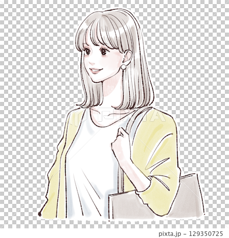 通勤・買い物をする女性の水彩イラスト素材 通勤・買い物をする女性の水彩イラスト素材 129350725