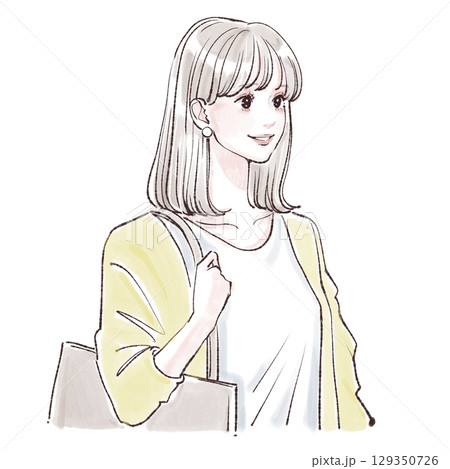 通勤・買い物をする女性の水彩イラスト素材 129350726