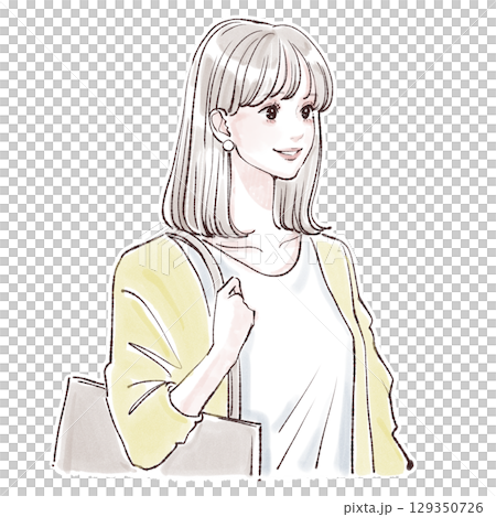 通勤・買い物をする女性の水彩イラスト素材 129350726