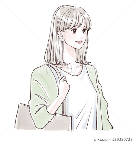 通勤・買い物をする女性の水彩イラスト素材 129350728