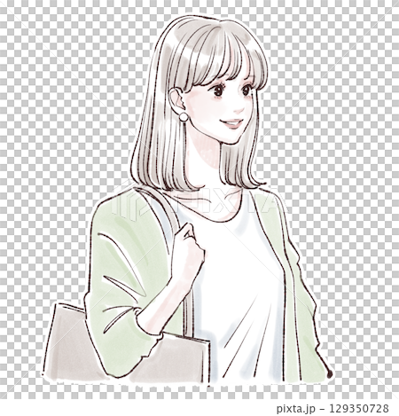 一位女性通勤和購物的水彩插圖 129350728