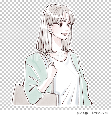 一位女性通勤和購物的水彩插圖 129350730