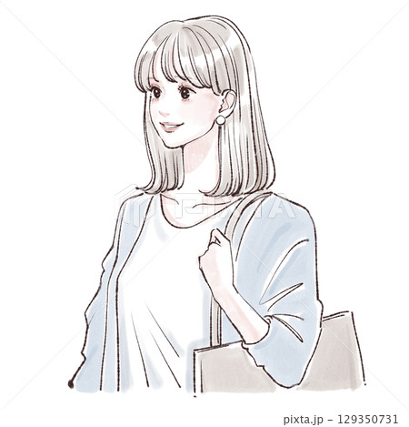 通勤・買い物をする女性の水彩イラスト素材 通勤・買い物をする女性の水彩イラスト素材 129350731