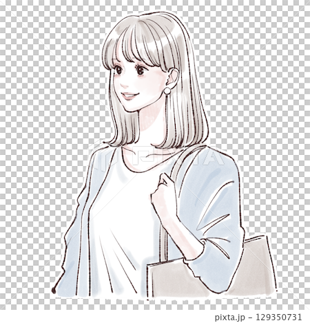 通勤・買い物をする女性の水彩イラスト素材 通勤・買い物をする女性の水彩イラスト素材 129350731