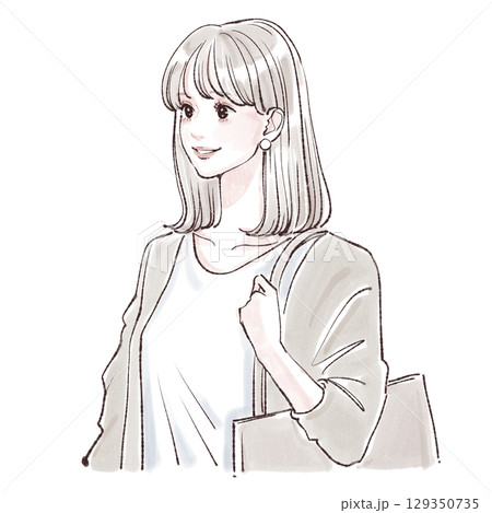 通勤・買い物をする女性の水彩イラスト素材 129350735