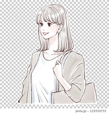 通勤・買い物をする女性の水彩イラスト素材 129350735