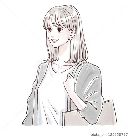 通勤・買い物をする女性の水彩イラスト素材 129350737