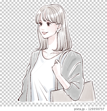 通勤・買い物をする女性の水彩イラスト素材 129350737