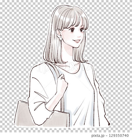 通勤・買い物をする女性の水彩イラスト素材 129350740