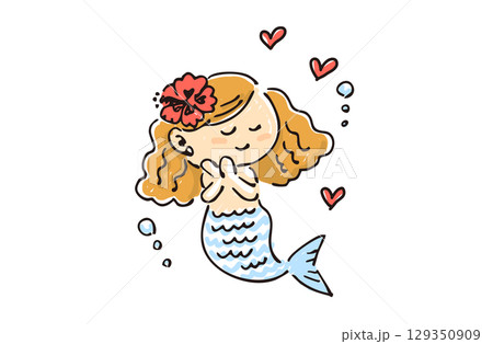 可愛い手書きイラスト 人魚のイラスト素材 [129350909] - PIXTA