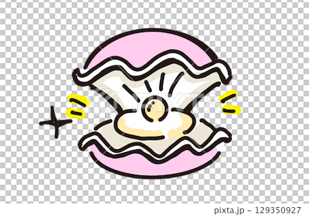 Cute hand-drawn illustration of pearl oyster Cute hand-drawn illustration of pearl oyster 129350927