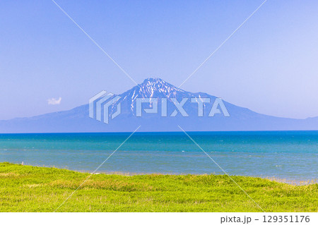 【北海道_稚内市_浜勇知園地】日本海に浮かぶ利尻富士を眺望 6月 7月 129351176