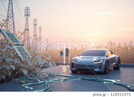 Electric car charging rural station Electric car charging rural station 129351473