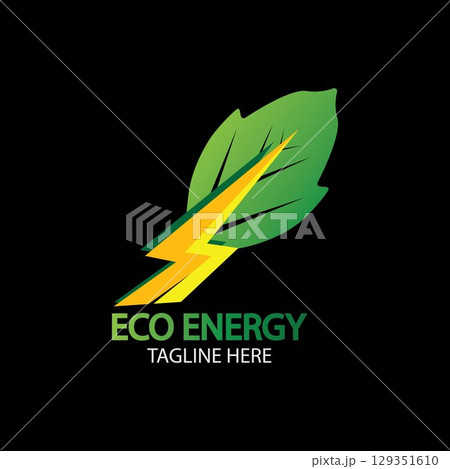 Eco Energy Vector Logo with leaf symbol. Green color with flash or thunder graphic. Nature and electricity renewable. This logo is suitable for technology, recycle, organic. Eco Energy Vector Logo with leaf symbol. Green color with flash or thunder graphic. Nature and electricity renewable. This logo is suitable for technology, recycle, organic. 129351610