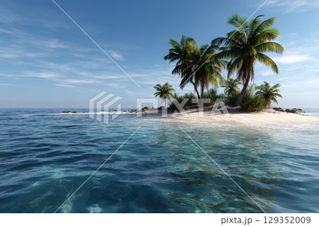 Tropical island paradise with clear waters and palm trees Tropical island paradise with clear waters and palm trees 129352009