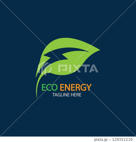 Eco Energy Vector Logo with leaf symbol. Green color with flash or thunder graphic. Nature and electricity renewable. This logo is suitable for technology, recycle, organic. Eco Energy Vector Logo with leaf symbol. Green color with flash or thunder graphic. Nature and electricity renewable. This logo is suitable for technology, recycle, organic. 129352210