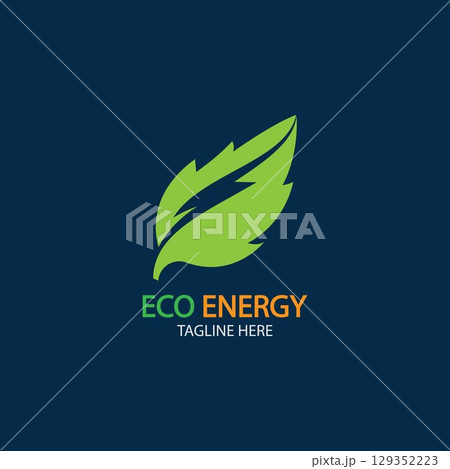 Eco Energy Vector Logo with leaf symbol. Green color with flash or thunder graphic. Nature and electricity renewable. This logo is suitable for technology, recycle, organic. Eco Energy Vector Logo with leaf symbol. Green color with flash or thunder graphic. Nature and electricity renewable. This logo is suitable for technology, recycle, organic. 129352223