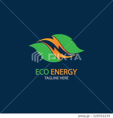 Eco Energy Vector Logo with leaf symbol. Green color with flash or thunder graphic. Nature and electricity renewable. This logo is suitable for technology, recycle, organic. Eco Energy Vector Logo with leaf symbol. Green color with flash or thunder graphic. Nature and electricity renewable. This logo is suitable for technology, recycle, organic. 129352235