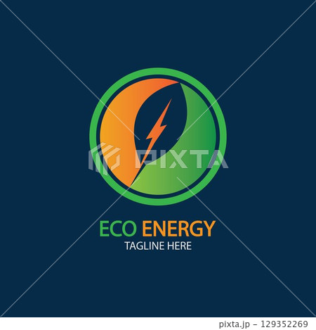 Eco Energy Vector Logo with leaf symbol. Green color with flash or thunder graphic. Nature and electricity renewable. This logo is suitable for technology, recycle, organic. Eco Energy Vector Logo with leaf symbol. Green color with flash or thunder graphic. Nature and electricity renewable. This logo is suitable for technology, recycle, organic. 129352269