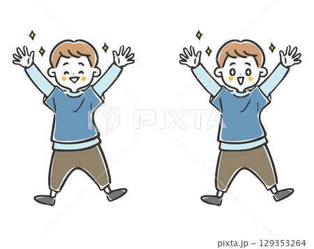 喜んでいる男の子　全身　ベクター 129353264