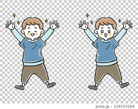喜んでいる男の子　全身　ベクター 129353264