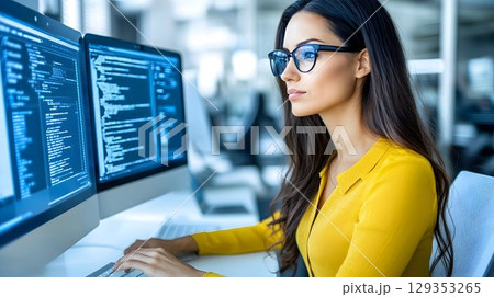 Woman viewing medical images 129353265