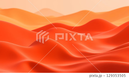 砂漠の砂丘 波打つオレンジと赤のテクスチャ 129353505