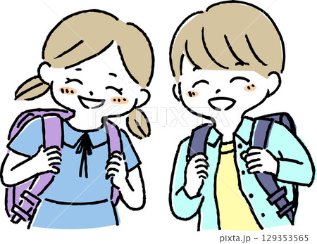 ランドセルを背負う男の子と女の子 129353565