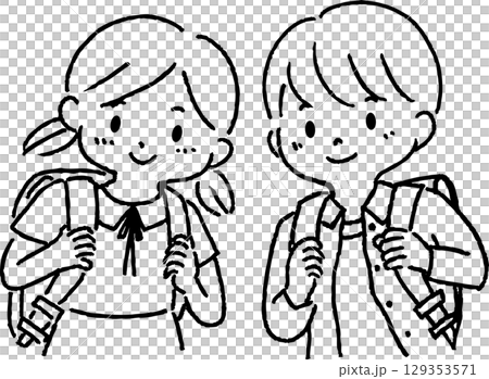ランドセルを背負う男の子と女の子 129353571