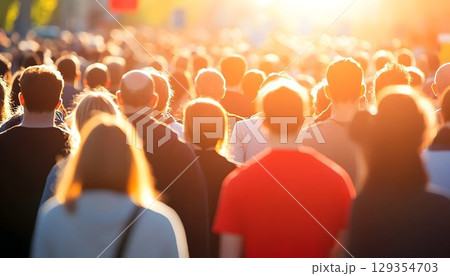 Golden Hour Crowd: Backlit People Silhouetted...のイラスト素材 [129354703] - PIXTA
