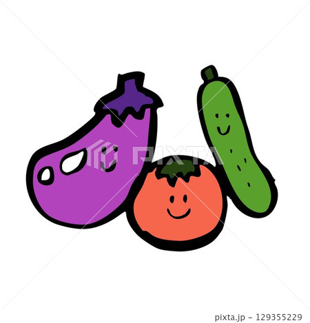 筆絵 なす、トマト、きゅうり野菜セット 筆絵 なす、トマト、きゅうり野菜セット 129355229