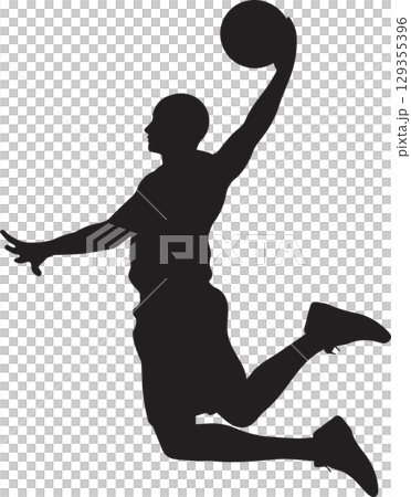 silhouette of basketball player shooting silhouette of basketball player shooting 129355396