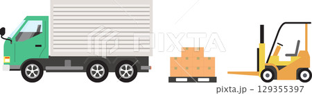 工場や物流、トラック、自動車などの運転を運転する男性トラックのベクターイラスト 129355397