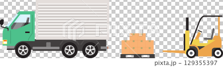 工場や物流、トラック、自動車などの運転を運転する男性トラックのベクターイラスト 129355397