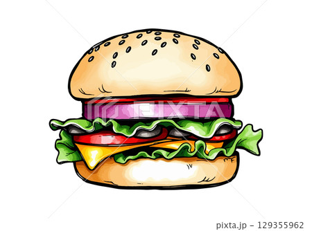 Watercolor vector illustration of a burger. 129355962