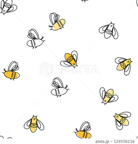 Linear cartoon bees seamless pattern. Vector background illustration 129356216