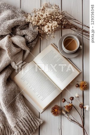 秋冬の読書とコーヒータイム|心安らぐナチュラルな静物構成 秋冬の読書とコーヒータイム|心安らぐナチュラルな静物構成 129356348