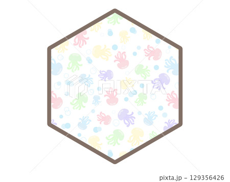 クラゲの六角形のフレーム 129356426