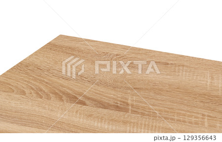 View of wood or wooden table top corner Isolated on white background. View of wood or wooden table top corner Isolated on white background. 129356643