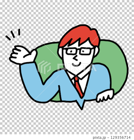 Speech bubble - Illustration icon of a man giving guidance with his palm outstretched 129356714
