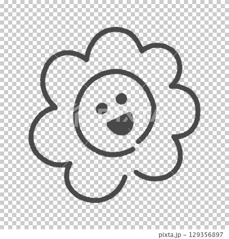 可愛的笑臉黑色花圈手繪插畫 - 用於表揚、及格、表現良好、100 分等的裝飾部件。 129356897