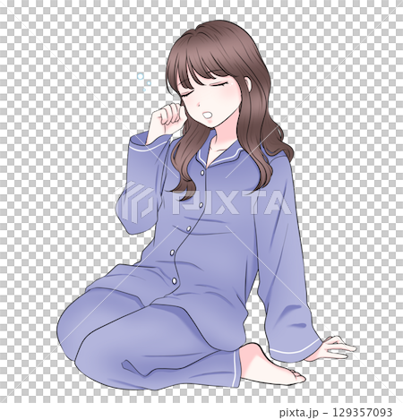 Illustration of a sleepy woman in pajamas 129357093